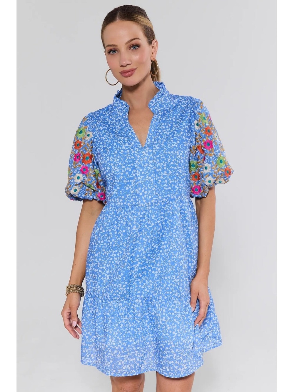 THML Sue Ann Blue Floral Flutter Sleeve Mini Dress Large NWOT-Anthropologie Vibe